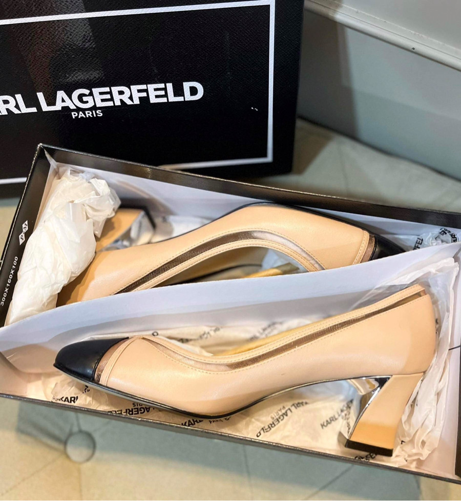 Giày karl màu nude mũi đen sz 38 cao 6p new kèm box