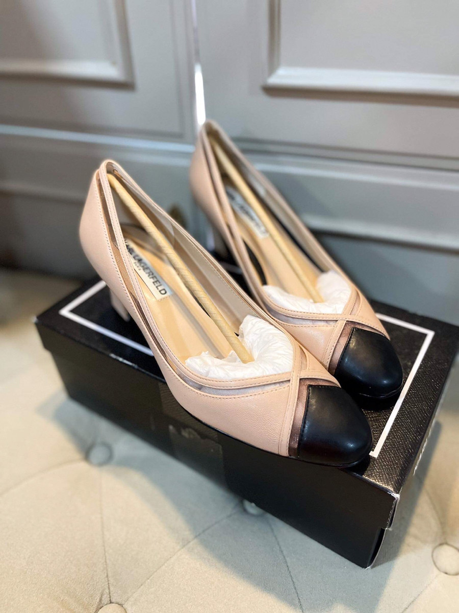 Giày karl màu nude mũi đen sz 38 cao 6p new kèm box