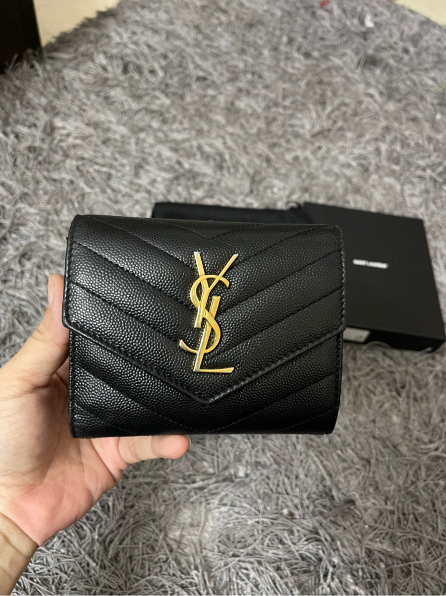 Ví YSL Saint Laurent đen gập 3 khoá vàng