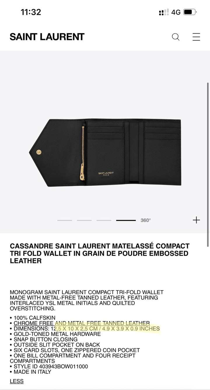 Ví YSL Saint Laurent đen gập 3 khoá vàng