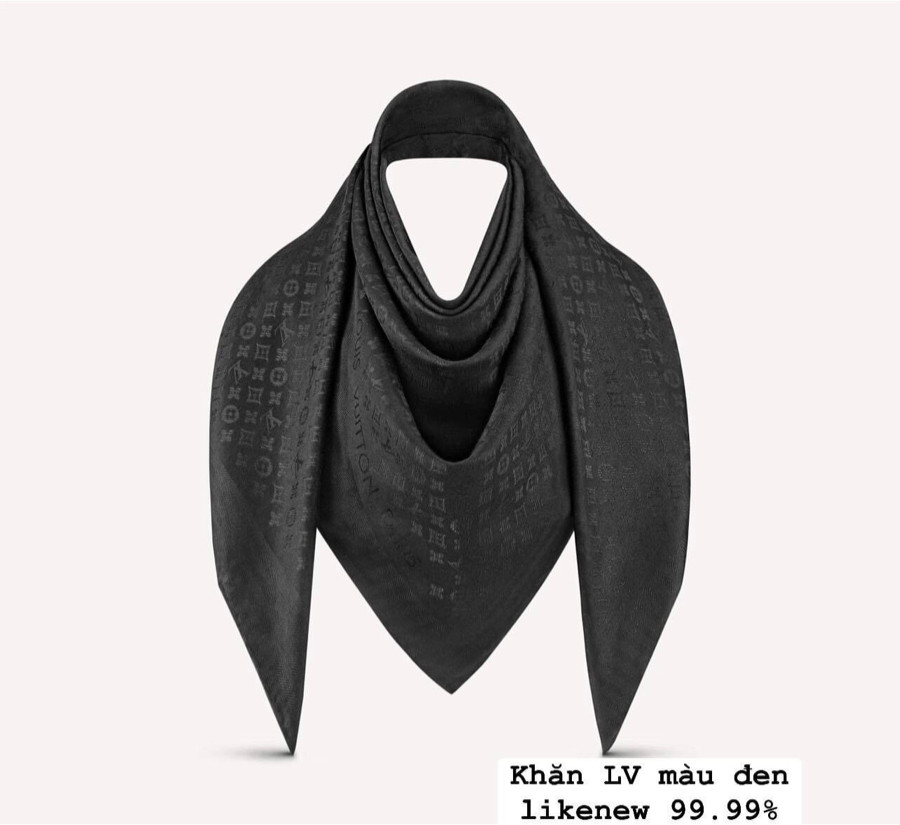 Khăn lv lụa đen mono sz 140x140 kèm box