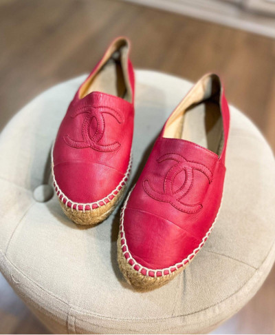 Giày chanel đỏ ruby đế cói logo cc sz 36