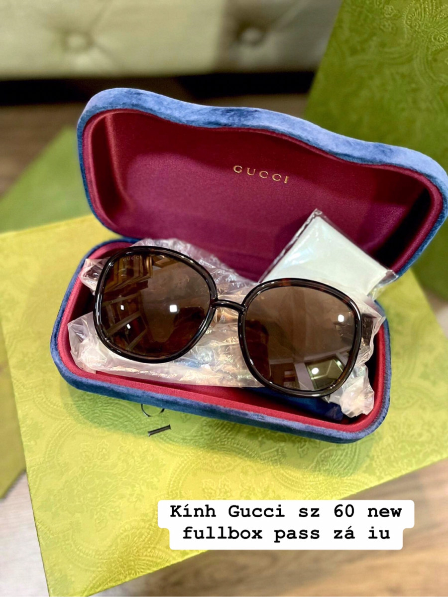 Kính gucci nâu đồi mồi mắt vuông tròn gọng logo vàng new sz 60 fullbox