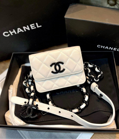 Beltbag chanel trắng logo đen dây pha card box code 30