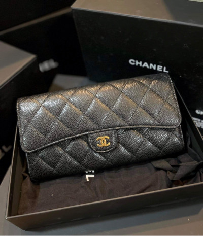 Ví chanel classic đen dài gập da caviar code 25 kèm card fullbox