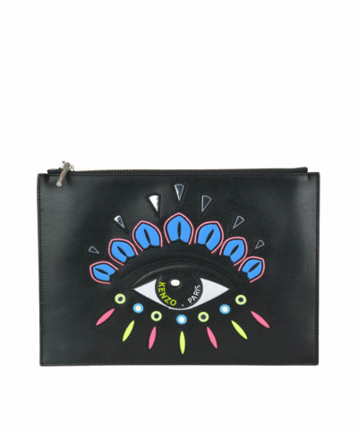 Clutch kenzo màu đen hình mắt nhiều màu sz 30 kèm dust