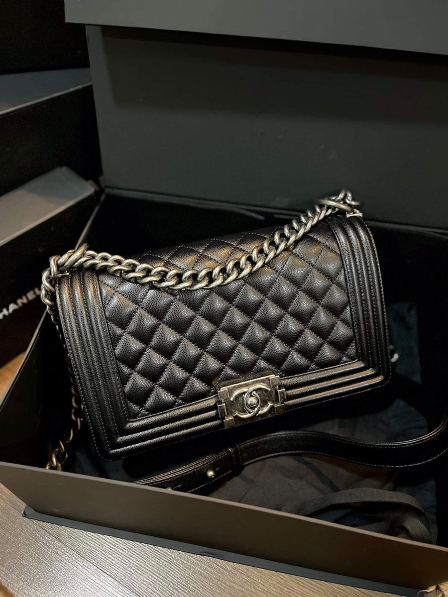 Túi chanel boy đen khoá giả cổ sz od medium kèm bill code chip fullbox