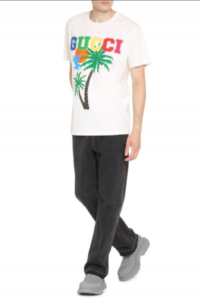 áo phông trắng  GU C CI Tops size S palm tree multicolor Cotton 548334  dành cho các anh đây ạ ...