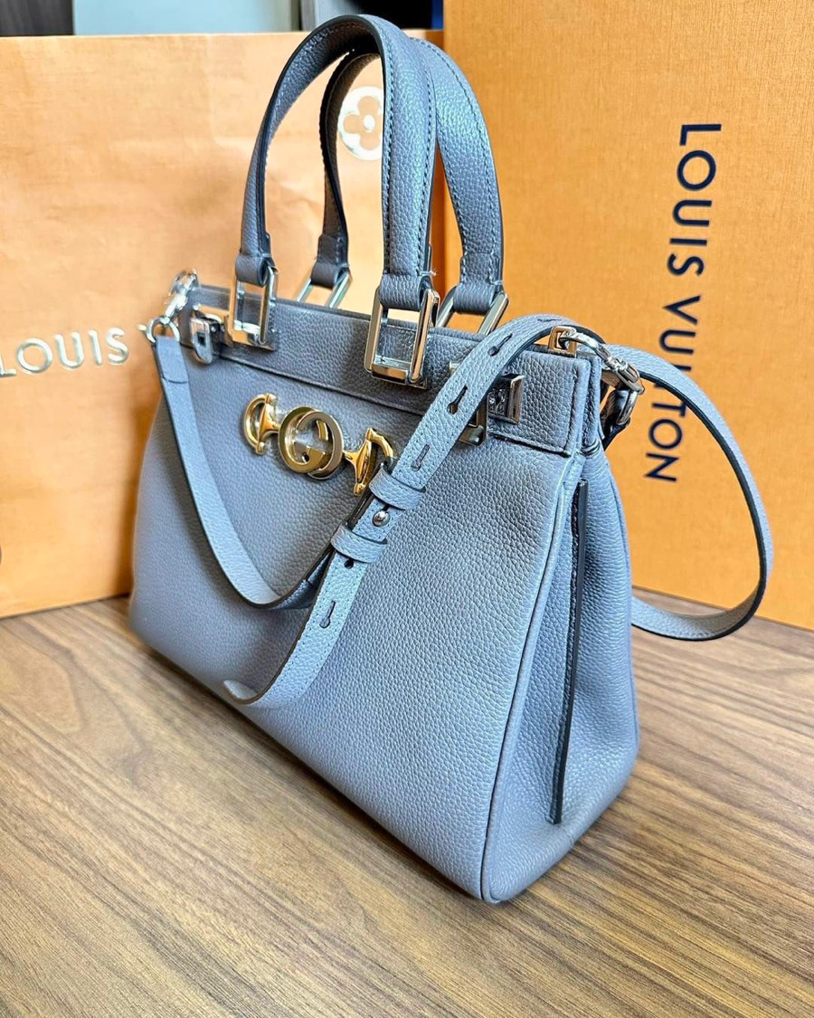 Túi Guc ci GREY ZUMI LEATHER TOP HANDLE BAG