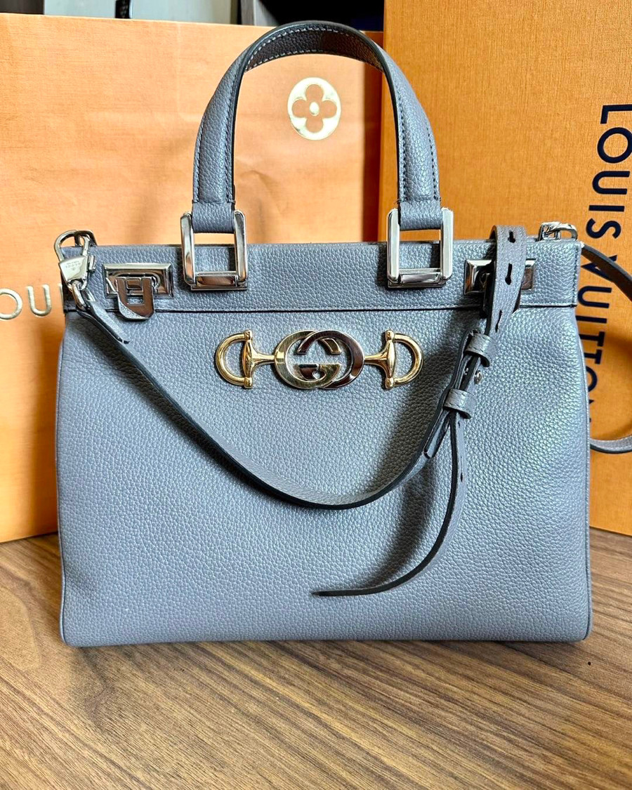 Túi Guc ci GREY ZUMI LEATHER TOP HANDLE BAG