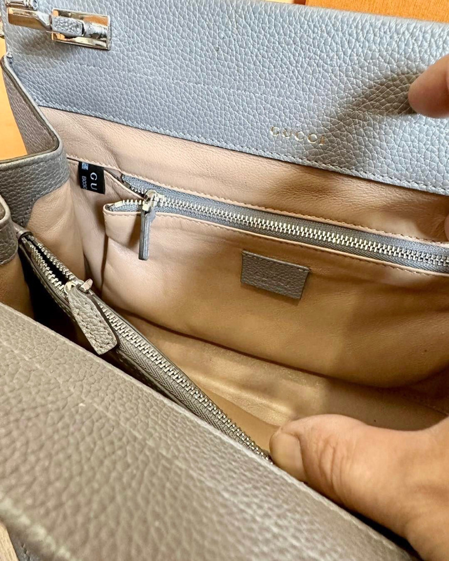 Túi Guc ci GREY ZUMI LEATHER TOP HANDLE BAG