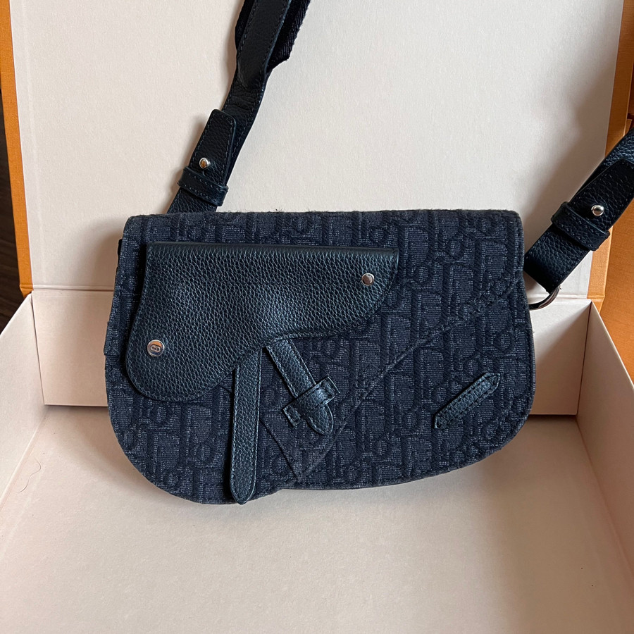 Dior Slim Saddle Pouch Blue Dior Oblique Embroidered Denim Hand Bag   Dynasty Jewelry and Loan