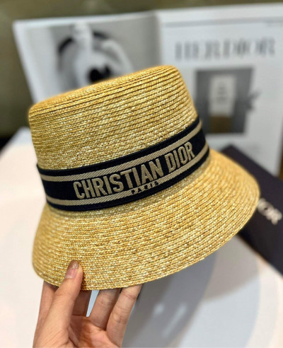 Mũ dior bucket cói vièn vải logo sz 56 kèm bill