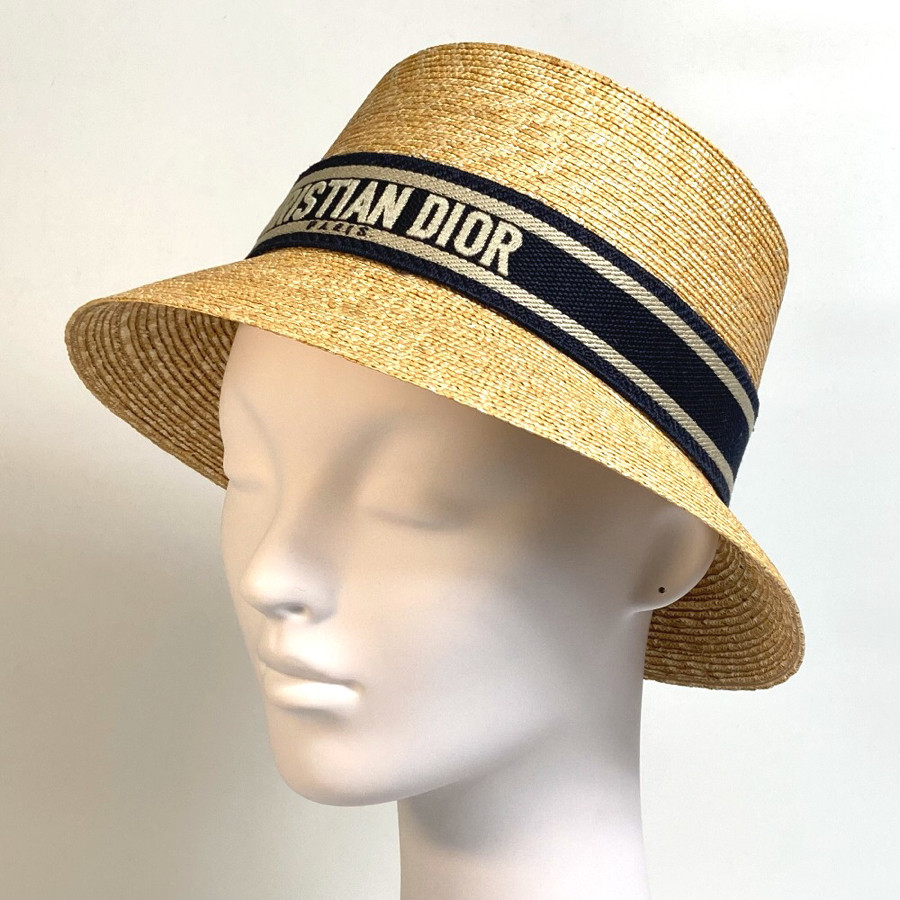 Mũ dior bucket cói vièn vải logo sz 56 kèm bill