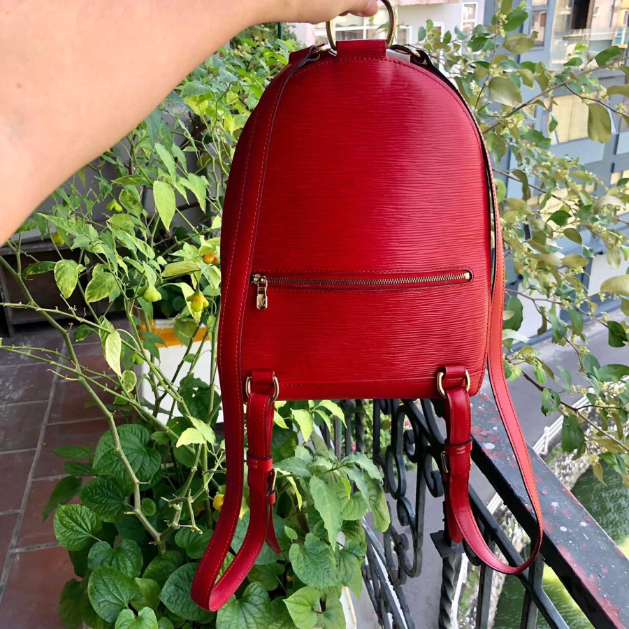 Louis Vuitton _ "Mabillion" Carmine Red Epi Leather Zip Around Backpack: