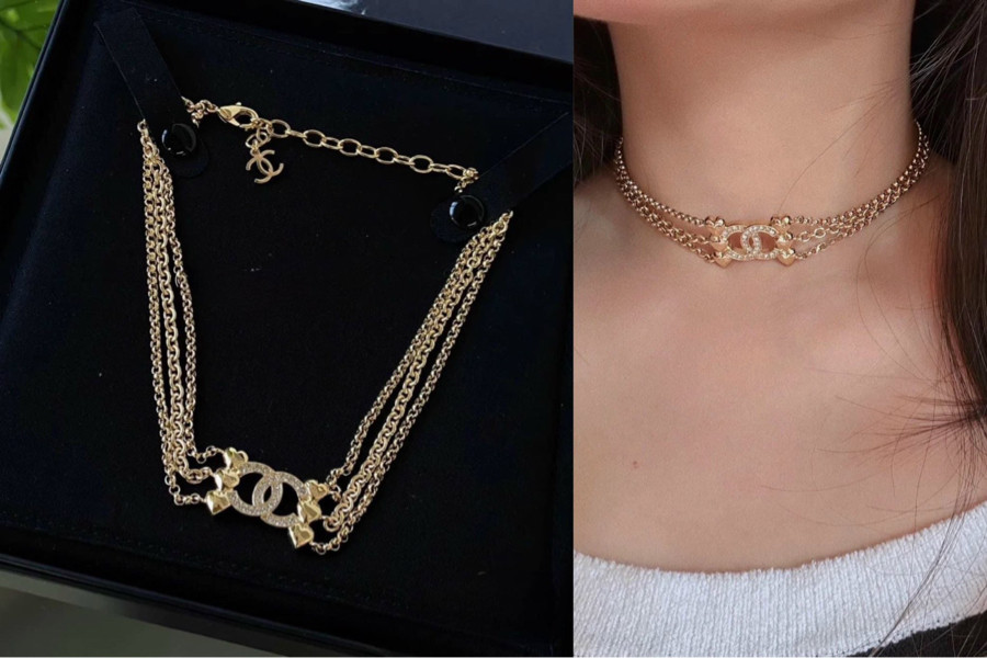 Choker Chanel logo CC đính đá siêu xinh