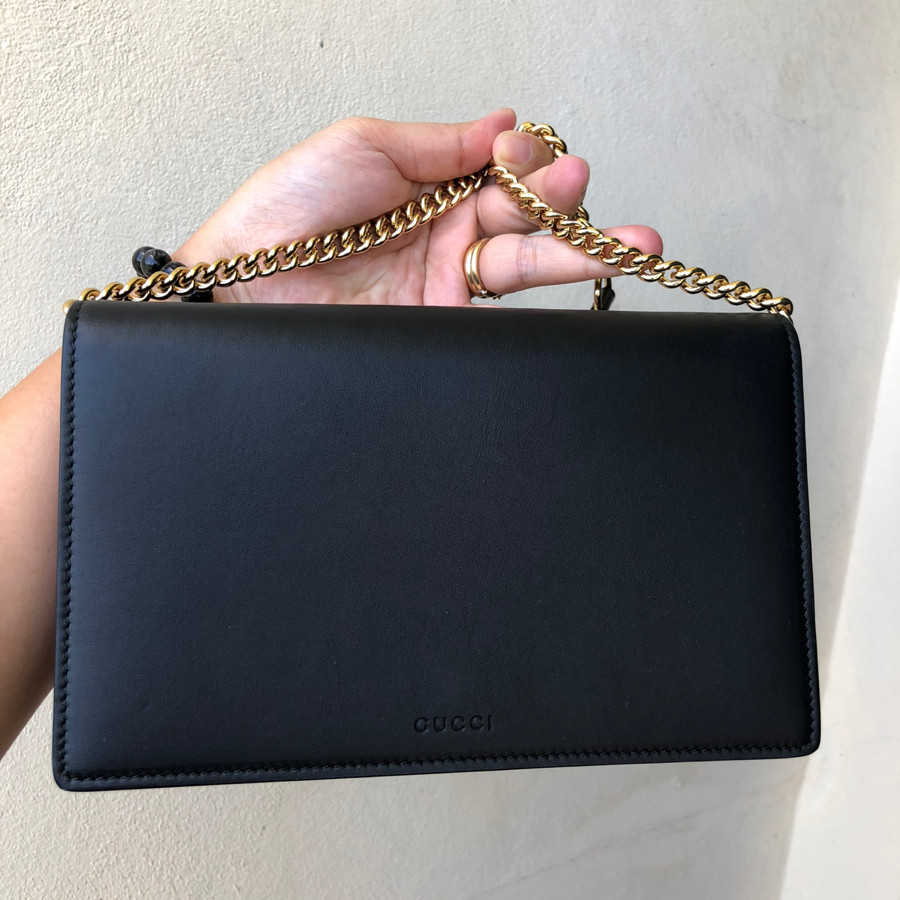 Gucci - chain wallet  black leather - GG monogram :