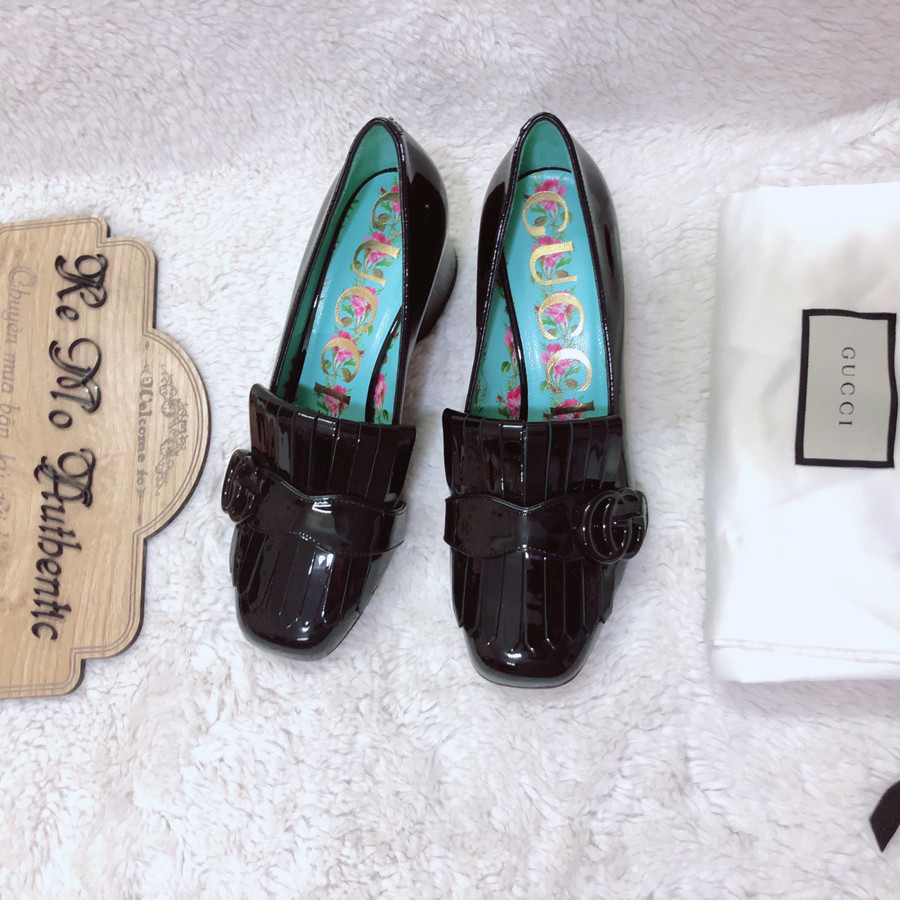 Gucci Marmont black pentent loafer pump sz 35,5: