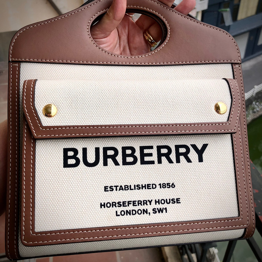 ❤️Burberry Mini Two-tone Canvas and Leather Pocket Bag: