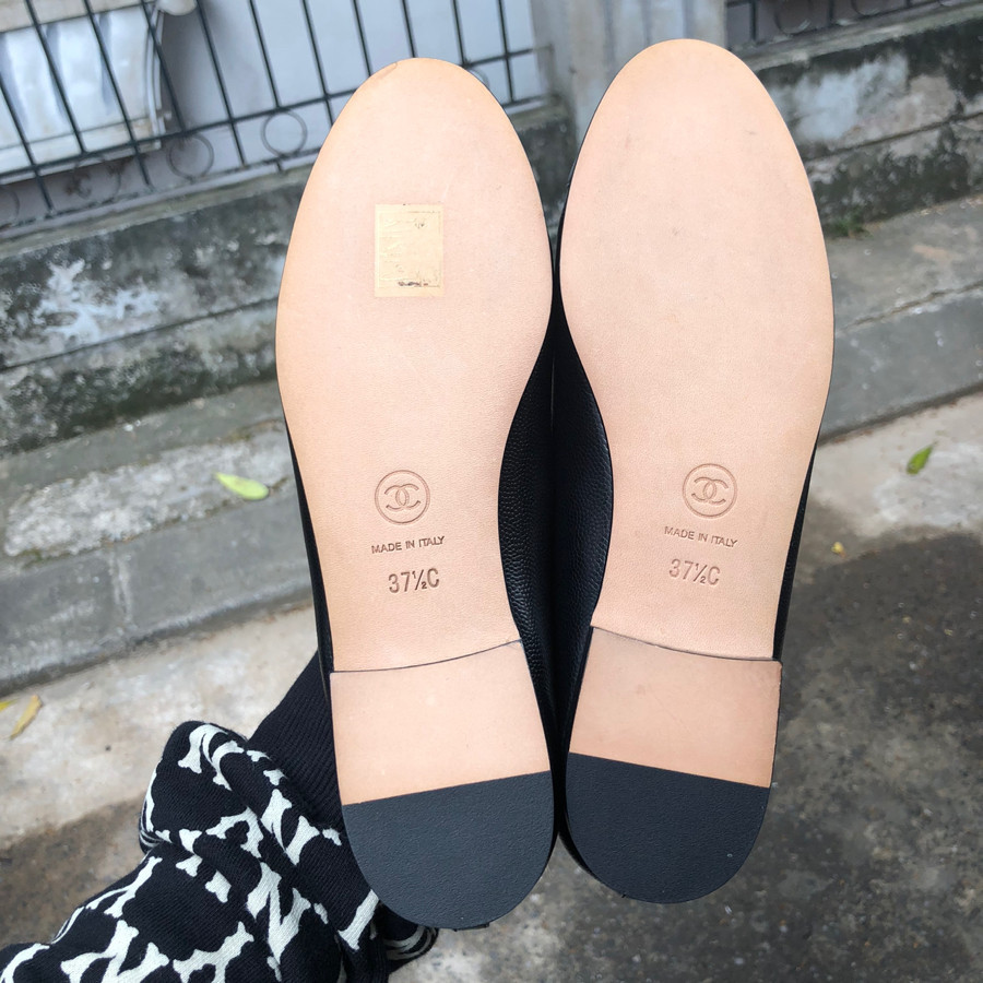 ❤️Chà Nồi ballet ballerina flats black caviar leather sz 37,5: