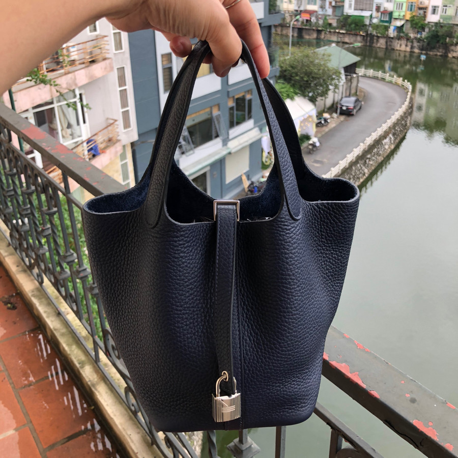 Hermes Picotin lock 18 taurillon clemence leather bag - Dark blue & Silver: