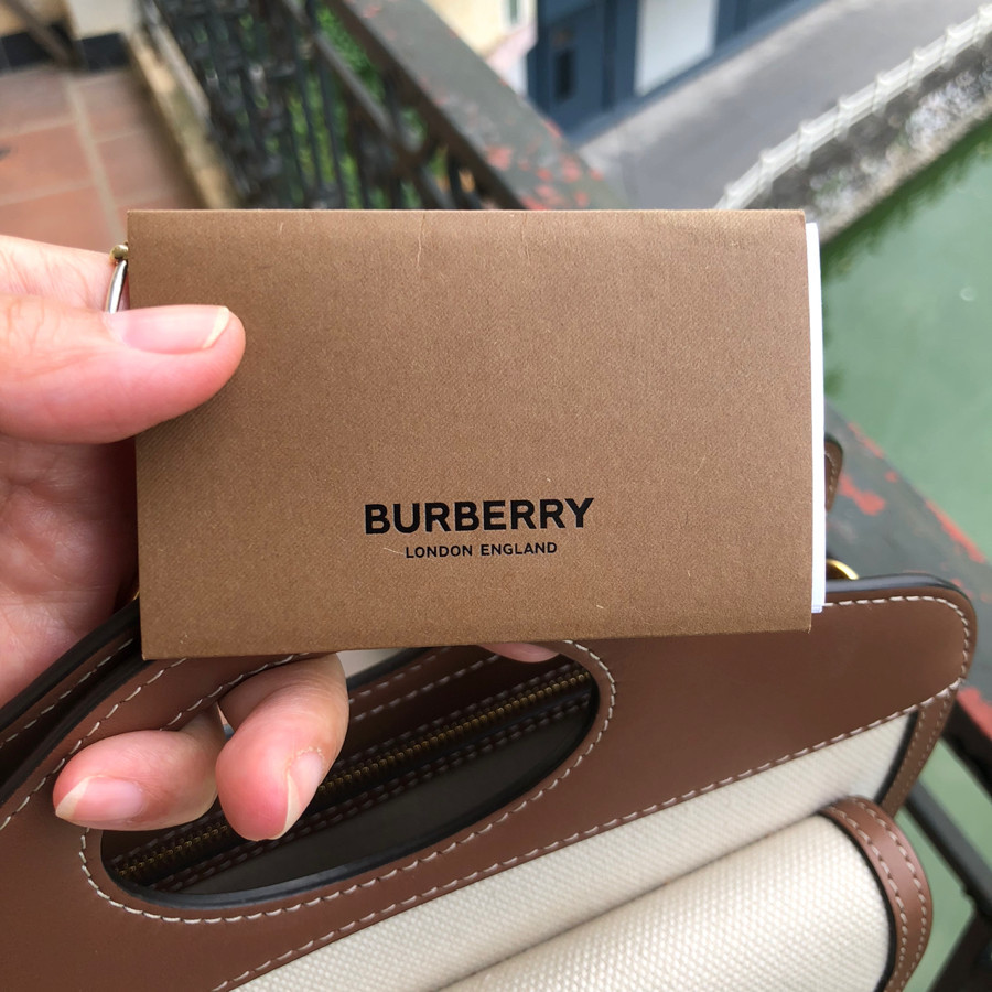 ❤️Burberry Mini Two-tone Canvas and Leather Pocket Bag: