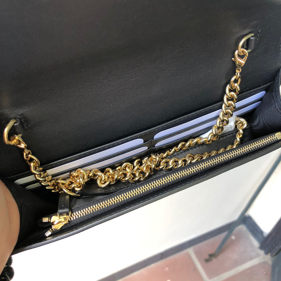 Gucci - chain wallet  black leather - GG monogram :