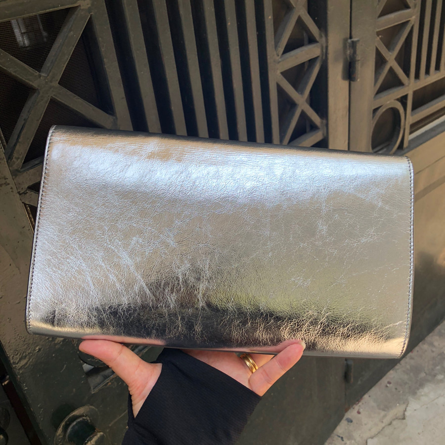 YSL - Metallic Silver Belle De Jour Clutch: