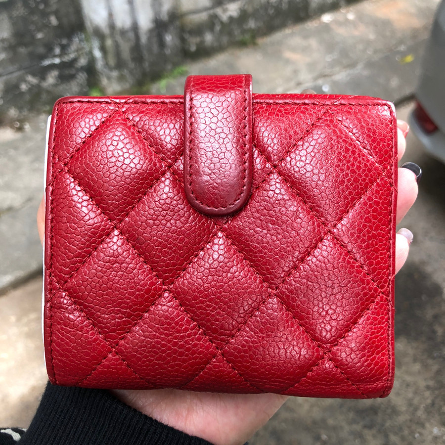 Chanel Caviar quilted compact french flap wallet - red