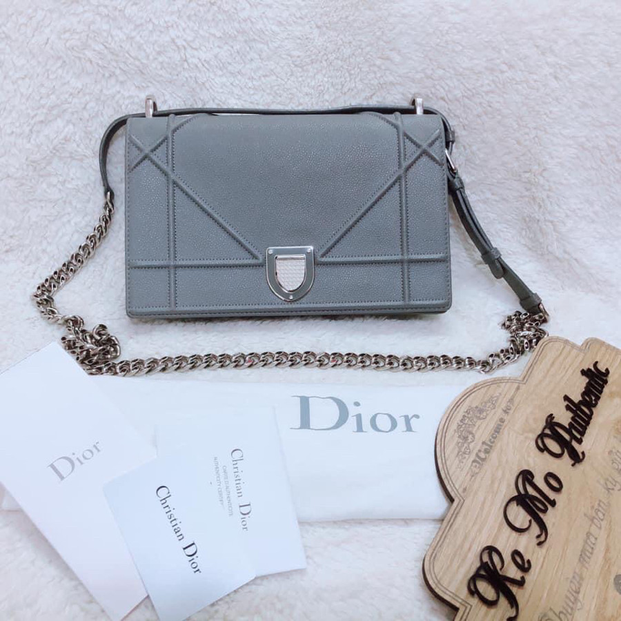 Dior  Diorama Flap Bag Grained Calfskin Medium  gray  SHW   Tín đồ  hàng hiệu
