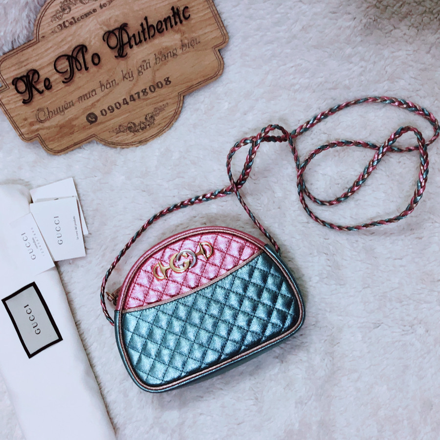 Gucci - Trapuntata Mini Quilted Metallic Pink/Blue Leather Cross Body Bag: