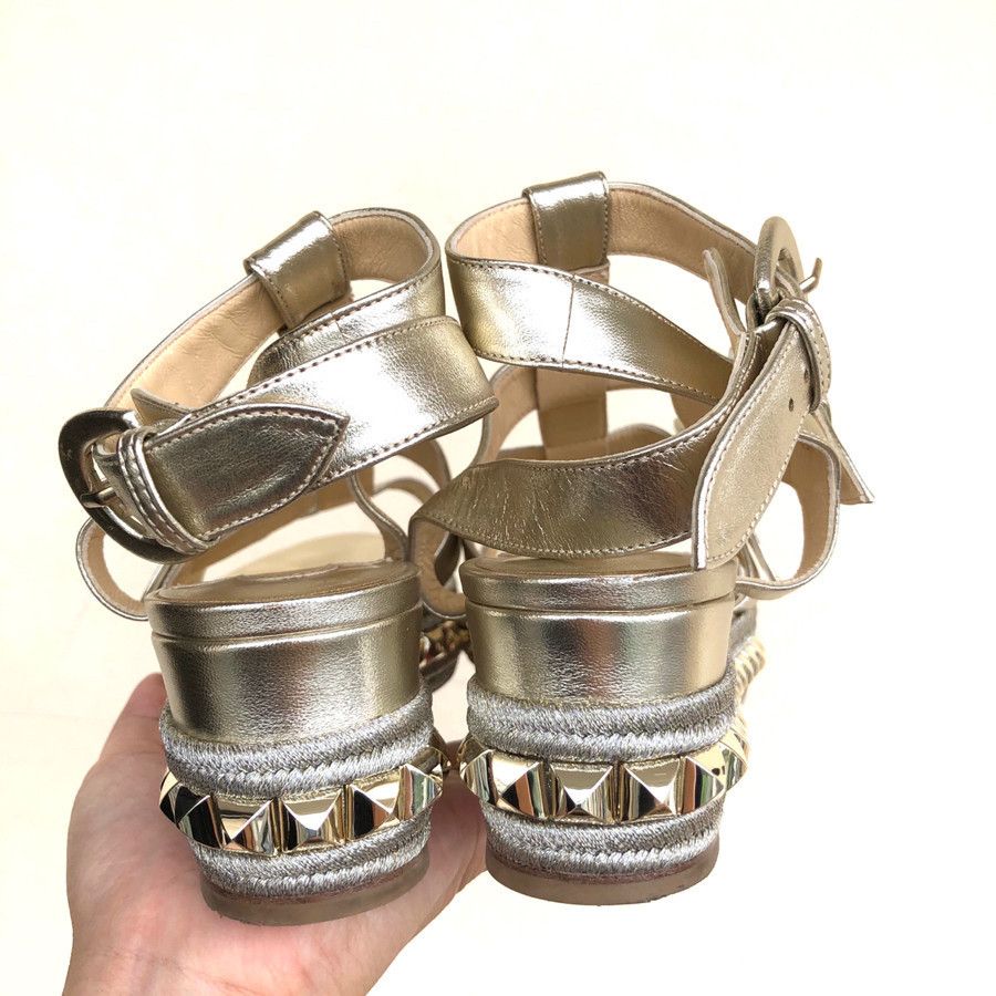 Louboutin rocknbuckle wedges - gold metallic sz 38:h