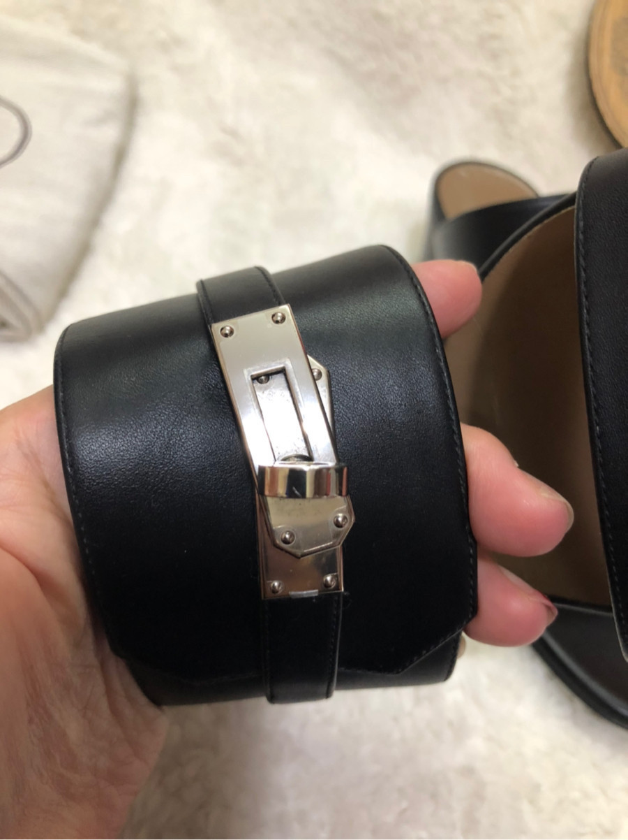 Hermes Lady's Kelly belt sandals - black sz 36,5: