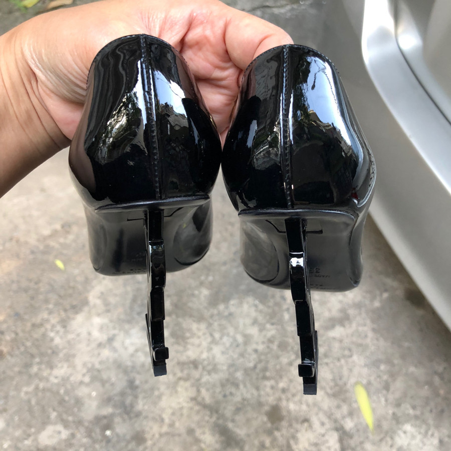 YSL Opyum Opium Black Patent Leather Heel Pump sz 35,5: