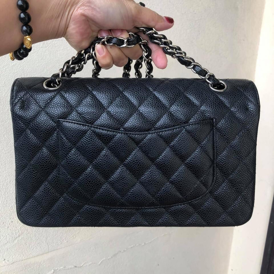 Chanel - double flap shoulder bag - medium - black caviar & SHW: