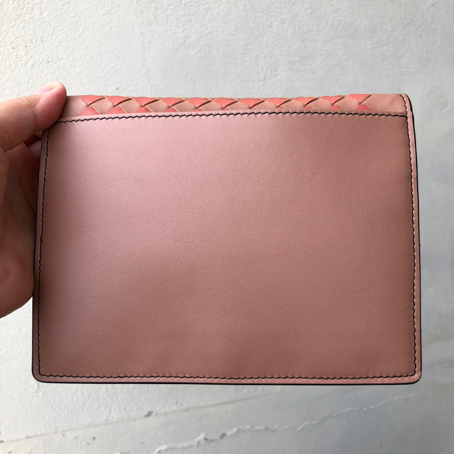 Bottega Veneta Dahlia Hibiscus Intrecciato Palio Chain Wallet In Pink: