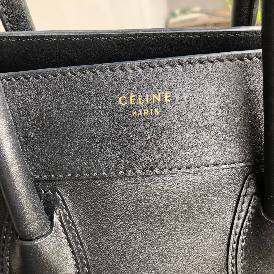 ❤️ Celine Mini Luggage Tote Black smooth Calfskin with gold Metal Hardware: