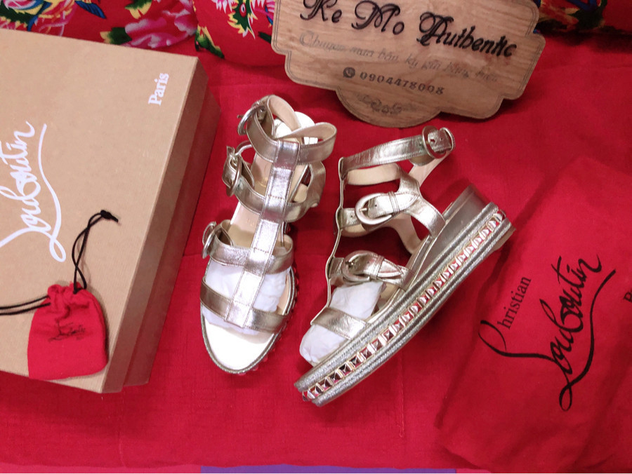 Louboutin rocknbuckle wedges - gold metallic sz 38:h