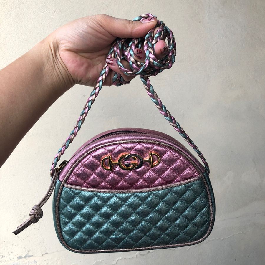 Gucci - Trapuntata Mini Quilted Metallic Pink/Blue Leather Cross Body Bag: