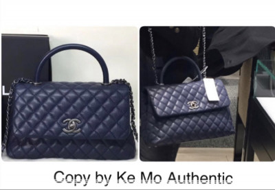 Chanel CoCo 10.5 - navy caviar leather - kim loại silver giả cổ: