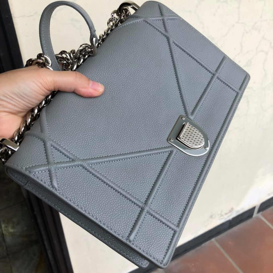 Dior - Diorama Flap Bag Grained Calfskin Medium - gray + SHW :