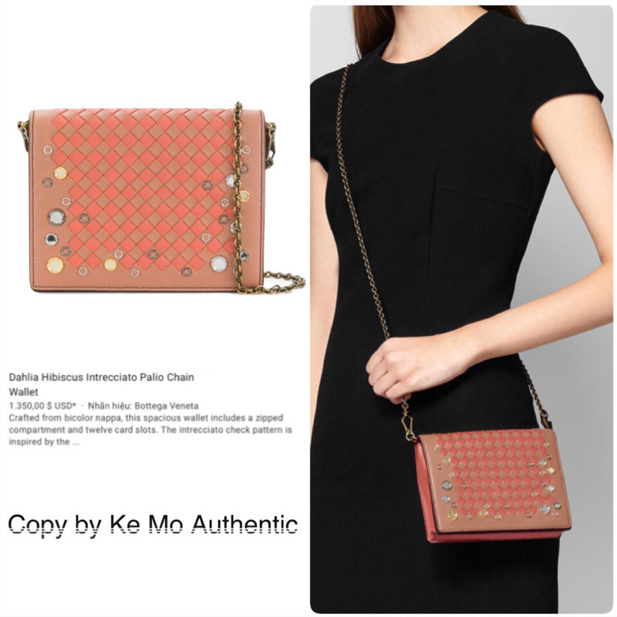 Bottega Veneta Dahlia Hibiscus Intrecciato Palio Chain Wallet In Pink: