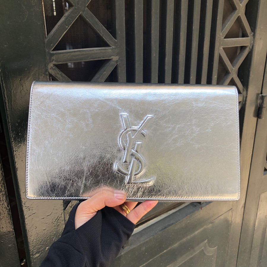 YSL - Metallic Silver Belle De Jour Clutch: