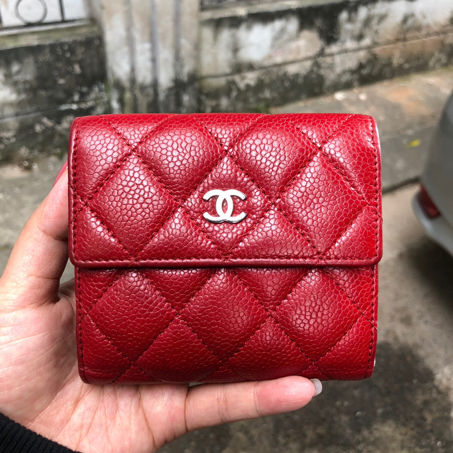 Chanel Caviar quilted compact french flap wallet - red