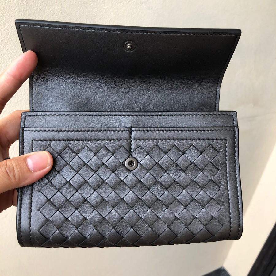 Bottega veneta Intrecciato continental leather small wallet - dark gray: