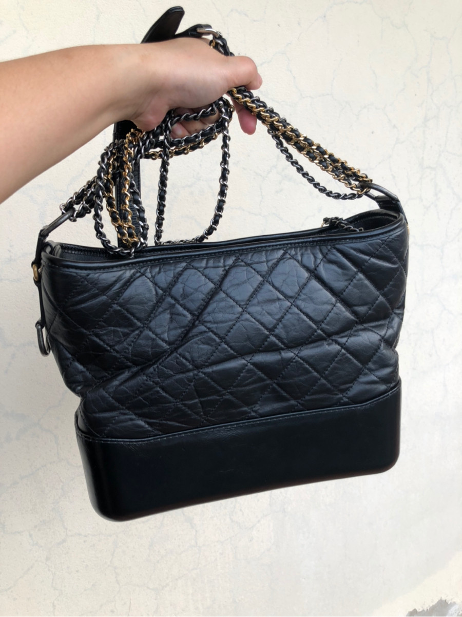 Chanel - Black Quilted Leather Gabrielle Medium Hobo Bag: