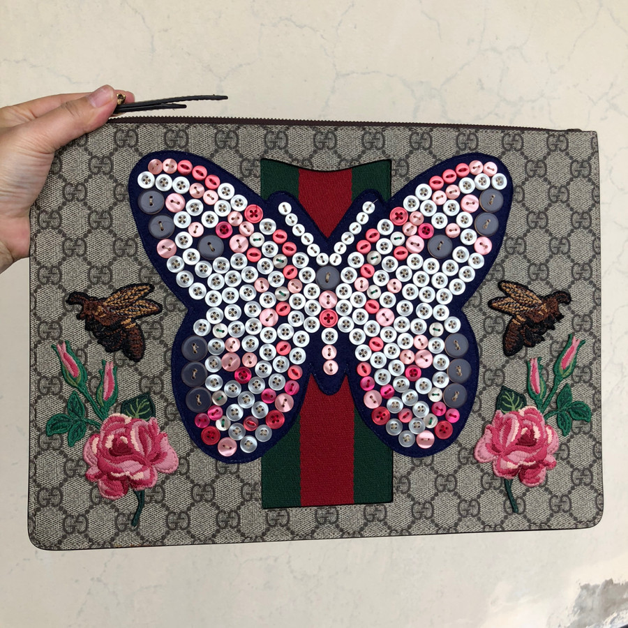 Gucci - GG Supreme Monogram Butterfly Clutch Bag: