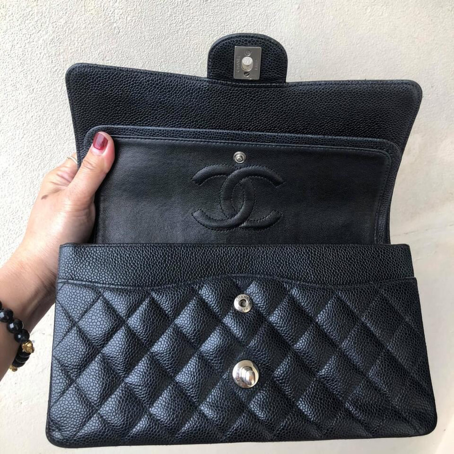 Chanel - double flap shoulder bag - medium - black caviar & SHW: