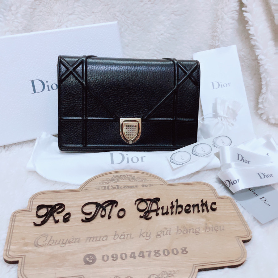 DIOR Grained Leather Diorama Wallet on Chain Bag - black: