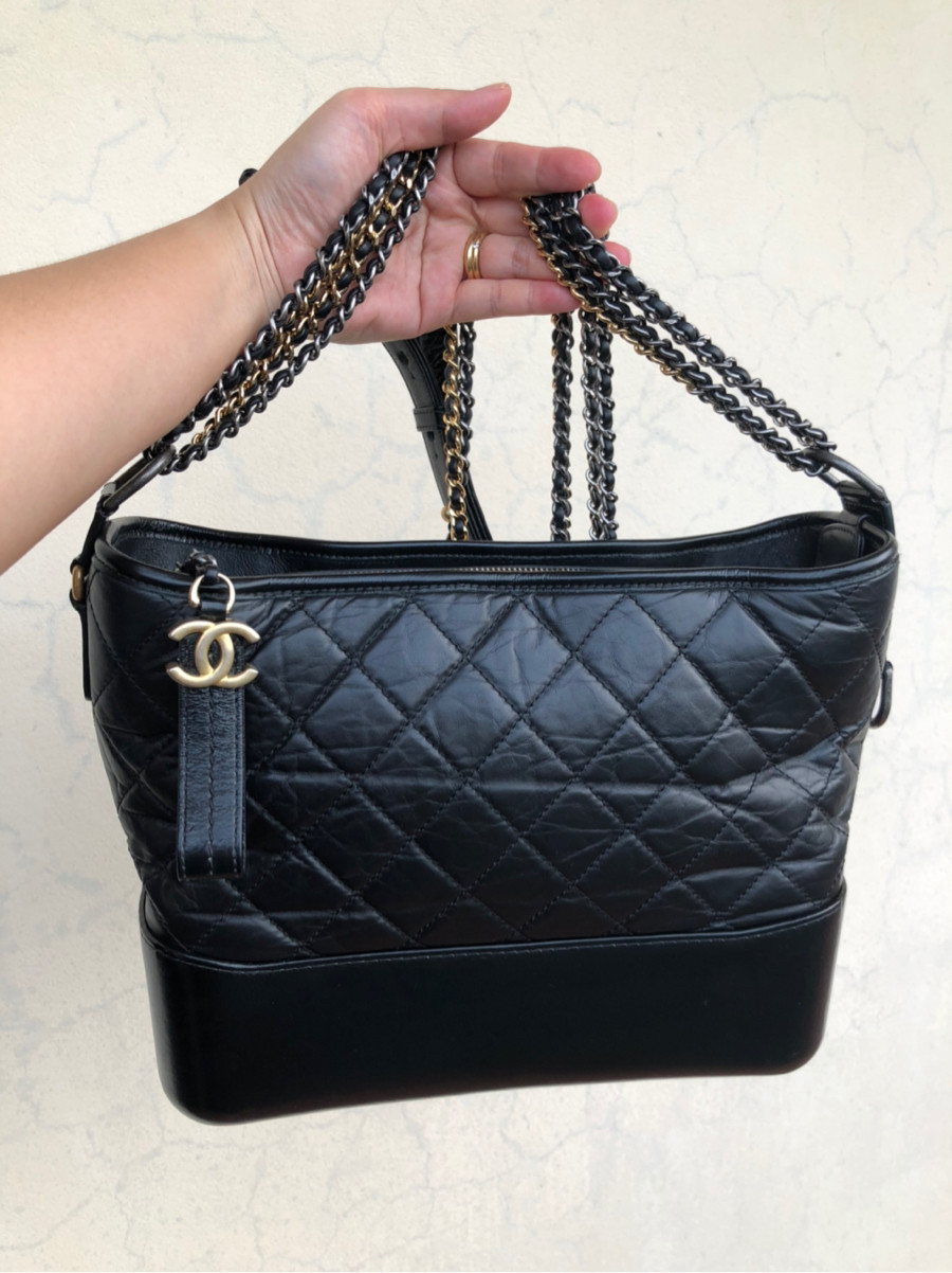 Chanel - Black Quilted Leather Gabrielle Medium Hobo Bag: